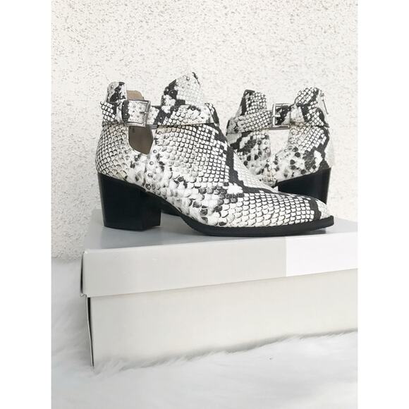 BP Sadey Snake Print Studded Cutout Ankle Boots - Picture 7 of 8